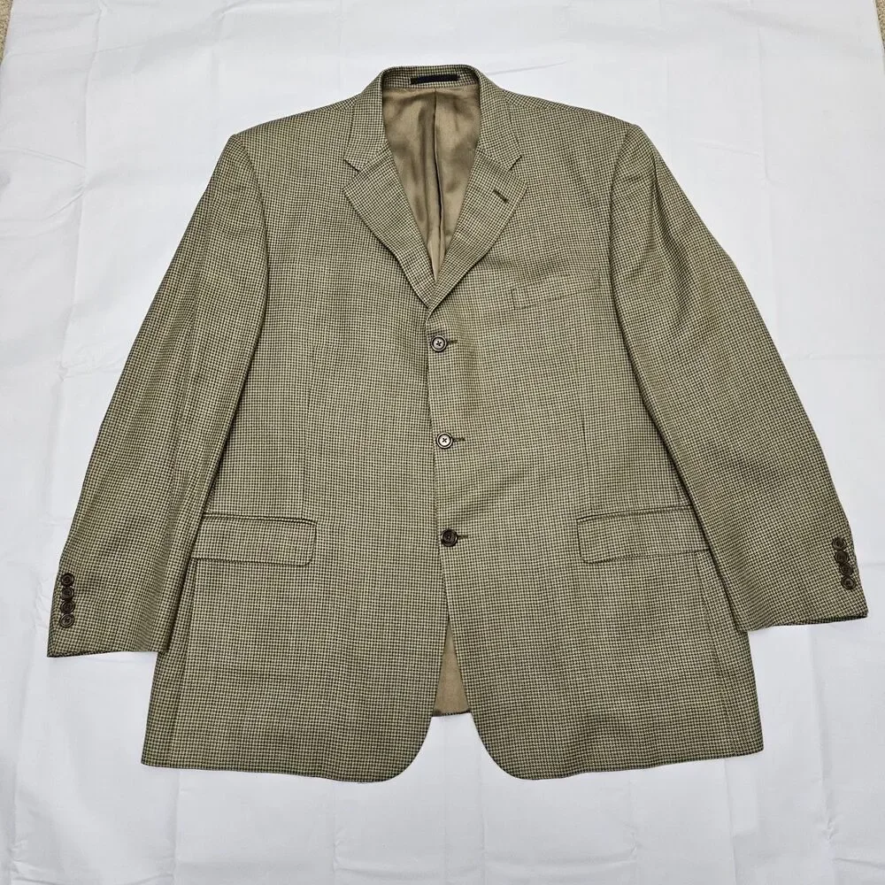 Vintage Burberry Mens 48R Houndstooth Sport Coat Blazer‎ Silk Wool 3 Buttons